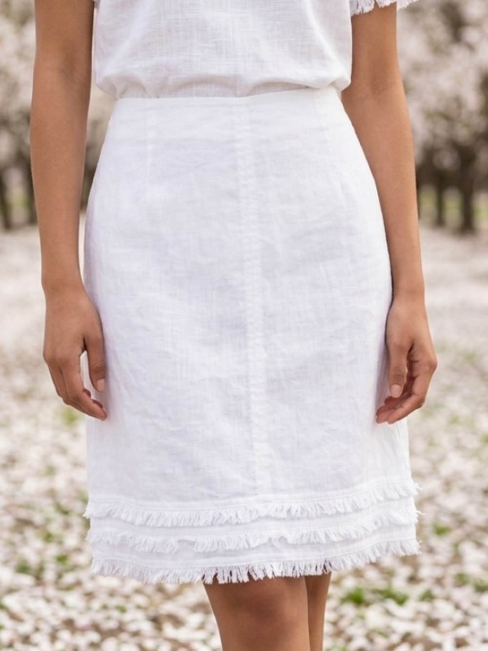TOMMY BAHAMA Linen A Line Skirt White Two Palms Ruffle Tier Sz 6